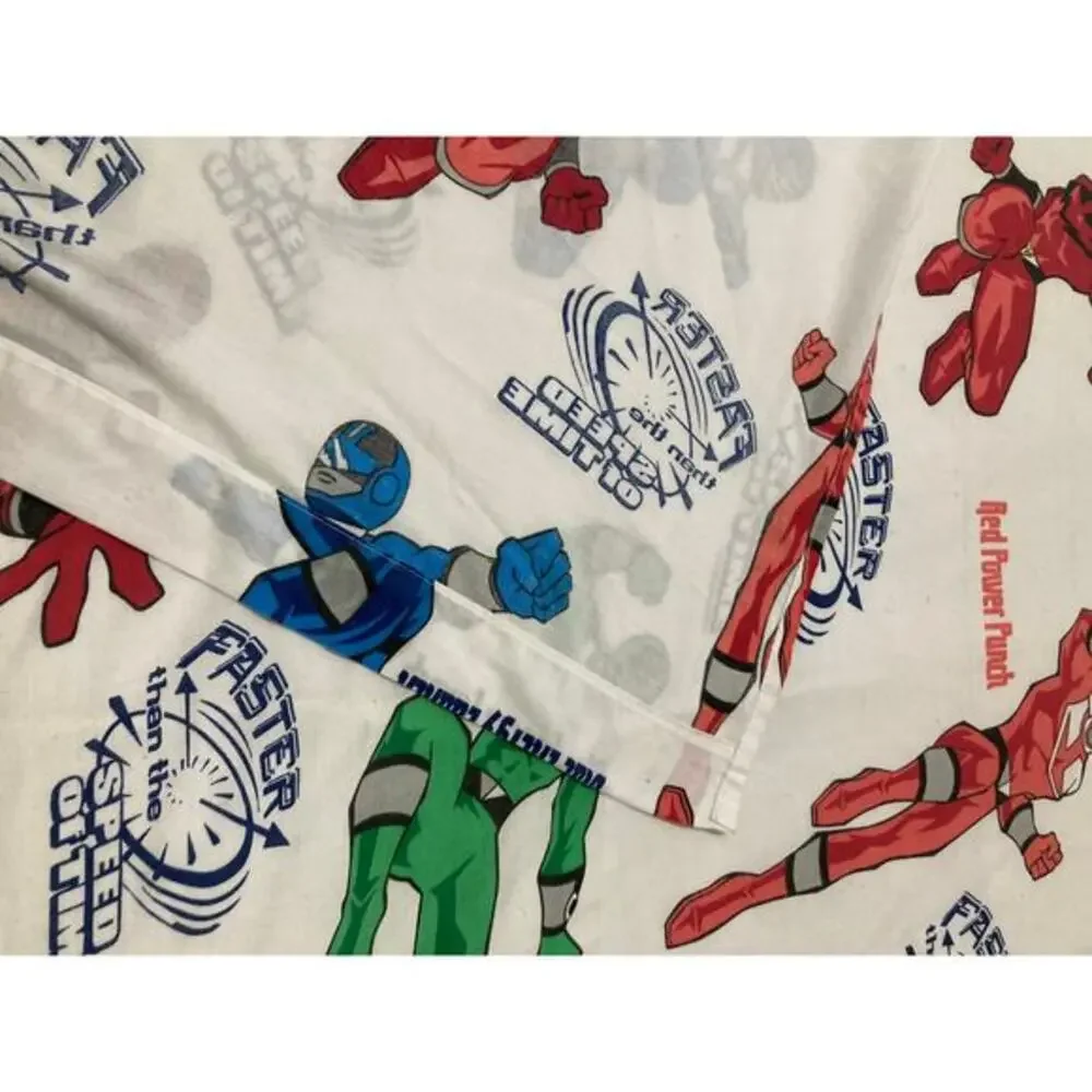 Vintage 2000 Power Rangers Twin Flat Sheet Kids Bedding Saban 62 x 98 Print